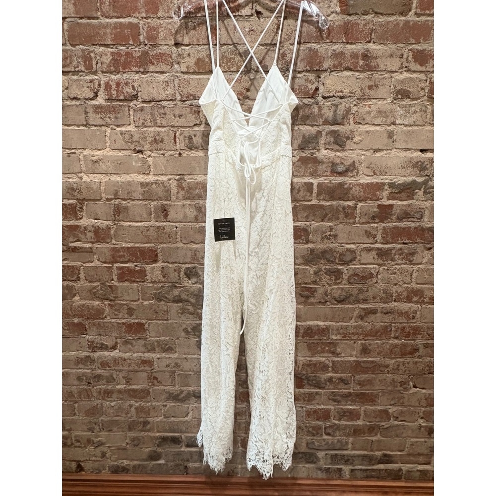 NEW Lulus‎ All About Tonight White Lace Wide-Leg Lace-Up Jumpsuit Medium - Picture 7 of 10